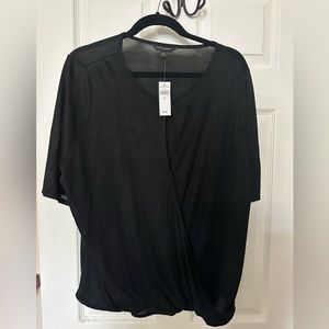 Faux wrap/ peep front black blouse